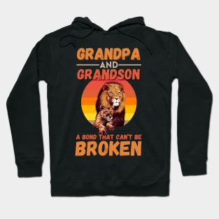 Grandpa And Grandson A Bond That Can’t Be Broken Retro Sunset Lion Hoodie